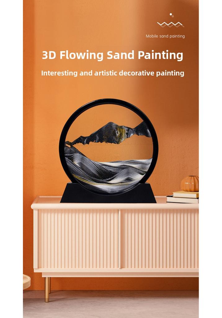 3D Hourglass Quicksand Moving Sand Art Picture Round Glass Deep Sea Sandscape Craft Flowing Painting Home Office Work Decor