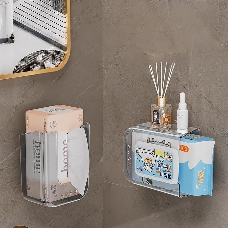 Punching-free Bathroom Tissue Box, Wall Mounted Wet Tissue Storage Box, with Top Large Opening and Strong Load-bearing Capacity