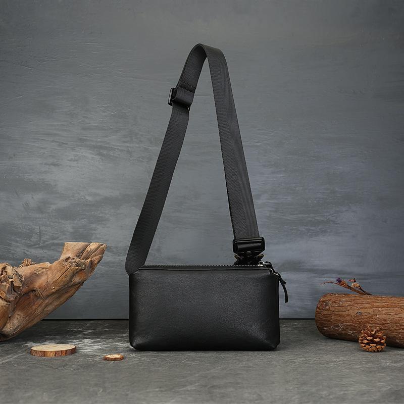 

Сумка на грудь из натуральной кожи Мужская сумка через плечо Модная и повседневная Маленькая сумка через плечо из коровьей кожи Сумка на одно плечо чёрный