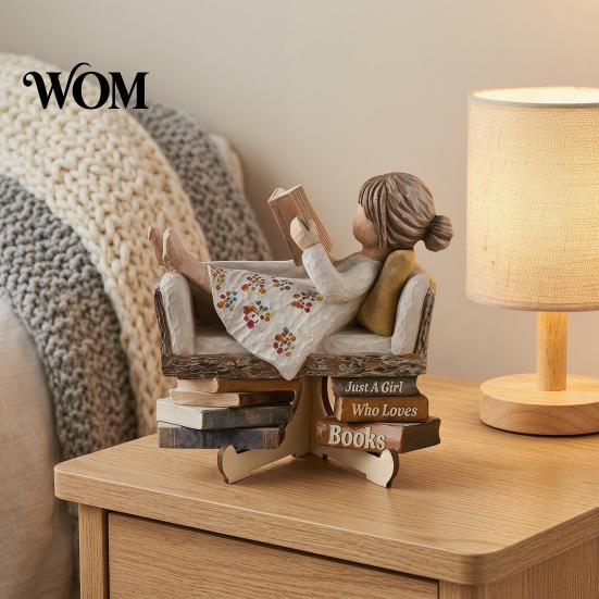 High-quality Material Home Accents Wooden Reading Desktop Ornaments for Office Decor, Minimalist Figurine, Premium Decorative Art Creative Craft