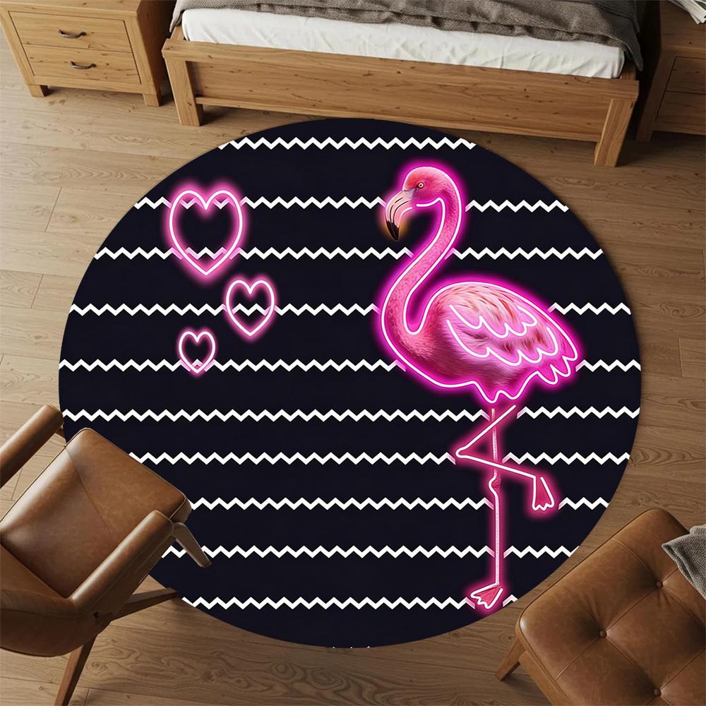 1pc Flamingo Love Round Chair Mat Office Area Rug - Non-Slip, Floor Mat for Office, Bedroom, and Indoor Decor P127260