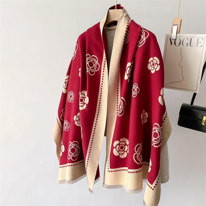 Sciarpa invernale in cashmere da donna, pashmina floreale, scialli e stole di marca di lusso, sciarpa, hijab, stole da viaggio, coperta calda