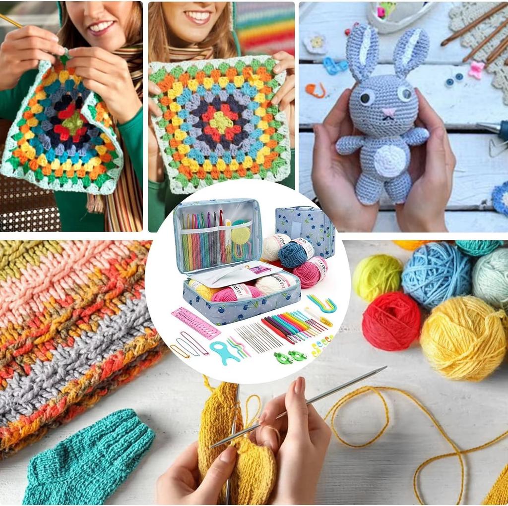 58Pcs/Set Portable Crochet Kit, DIY Beginner Crochet Knitting Hook Set With Storage Bag Material Pack and Storage Tools