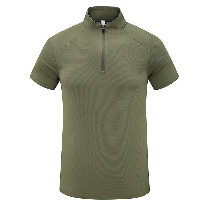 Men's Half Zip Polo Shirt Sports Quick Drying Short Sleeved Summer Outdoor Hiking Stand Up Collar T-shirt