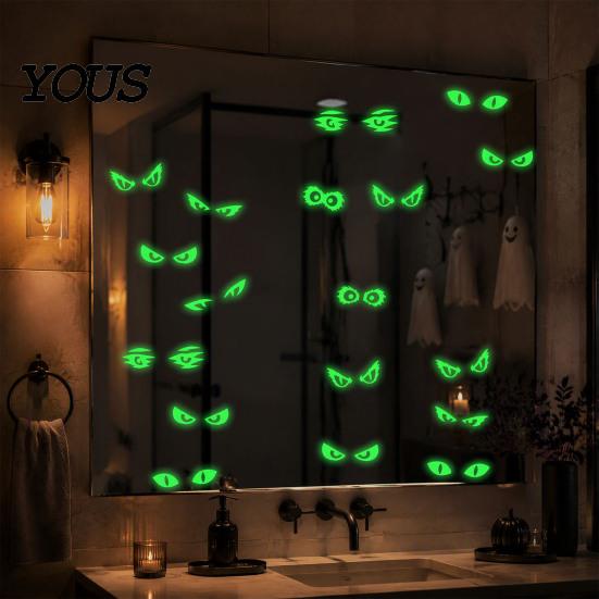 Glow in The Dark Window Decals Luminous Cat Eye Sticker, Peeping Eyes Funny Wall Decor Decal, Waterproof PVC Creative Art for Halloween Decoration