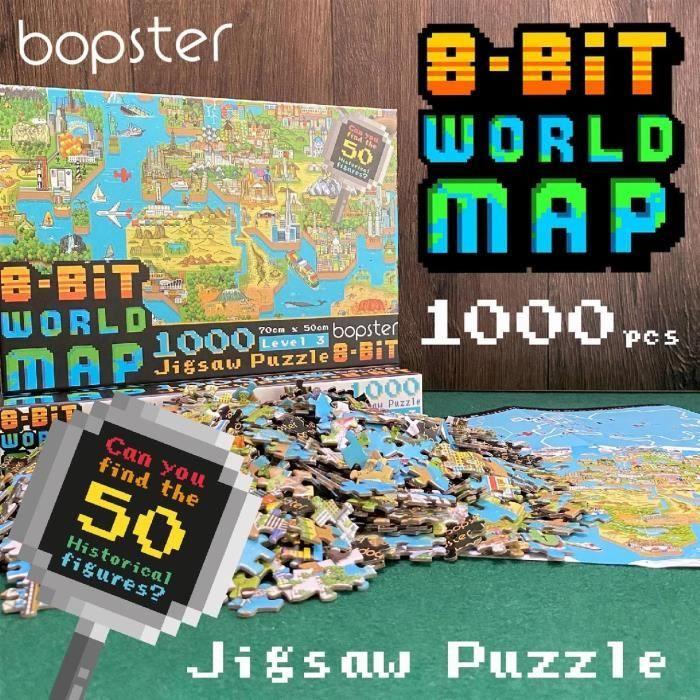 Bopster - 8 Bit Design World Map Puzzle- 1 000 pièces