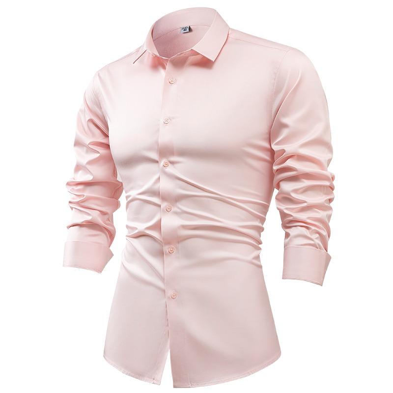 Men's Silk Satin Long Sleeve Button-Up Dress Shirt, Non-Iron Wrinkle-Resistant Business Casual Formal Top