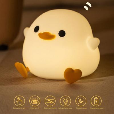 Duck Night Light Dimmable Soft Lighting Flicker Free Rechargeable Adorable Appearance Cartoon Duck LED Bedside Lamp