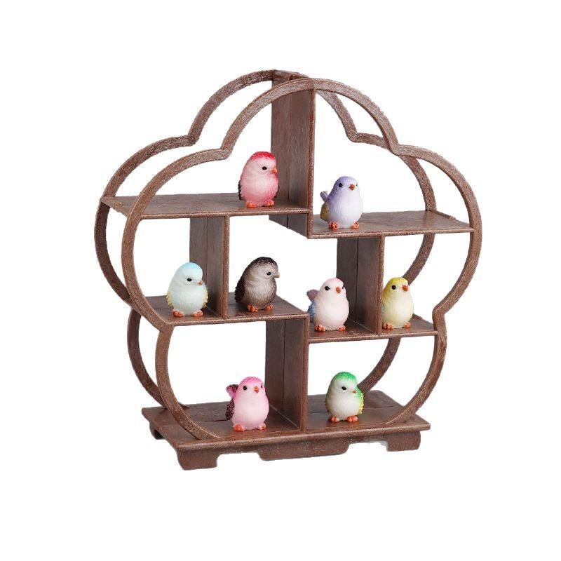 Vintage Bogu Rack Cartoon Mini Colored Birds Doll House Plum Blossom Display Rack Resin Crafts Animal Toys
