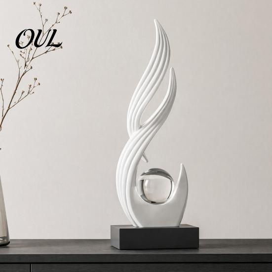 Wealth Accumulation Decoration Abstract Decorative Sculpture with Clear Crystal Ball, Modern Flowing Curve Tabletop Decor Statue Feng Shui Ornament
