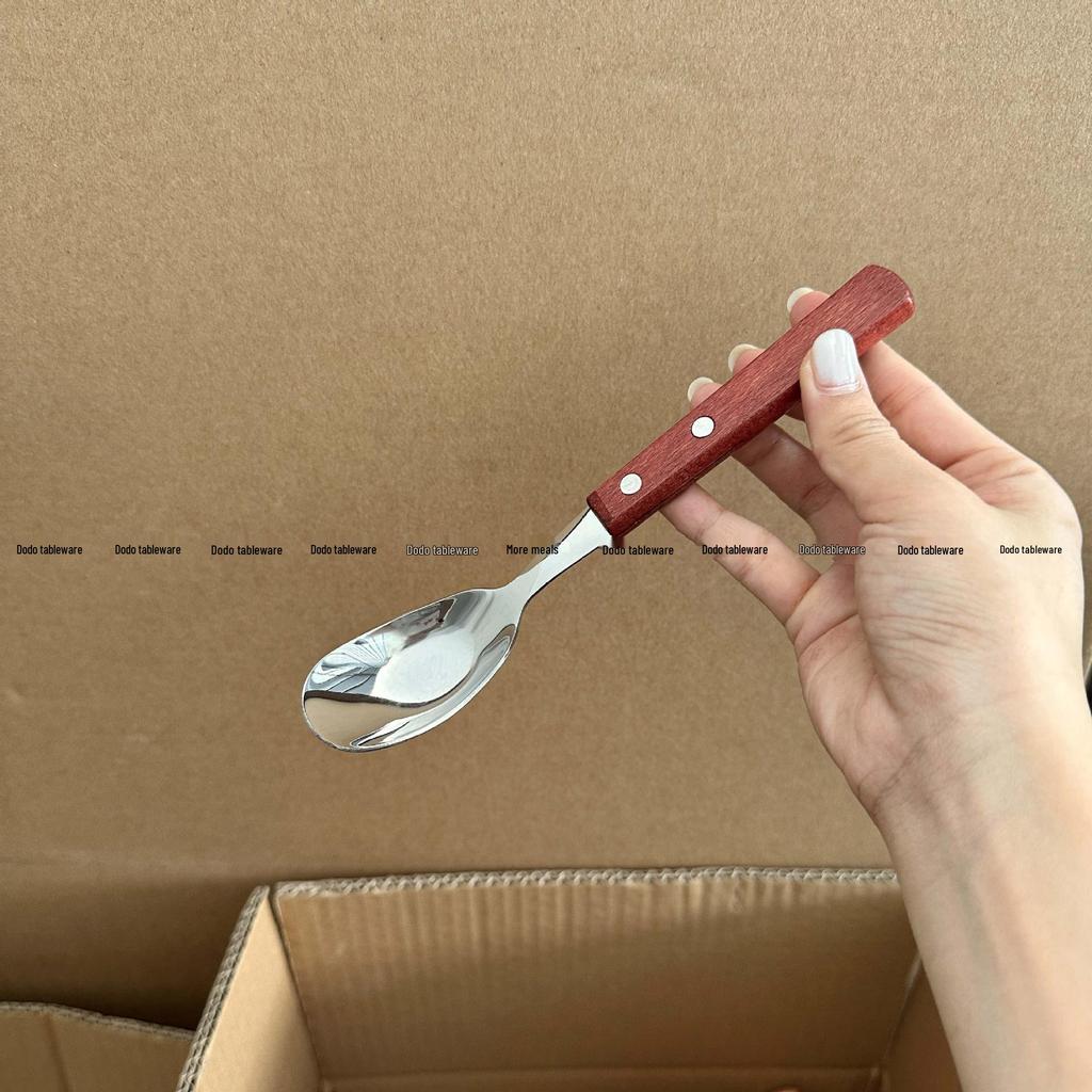 Large Yuanbao Spoon with Japanese 304 Stainless Steel and Solid Wood Handle