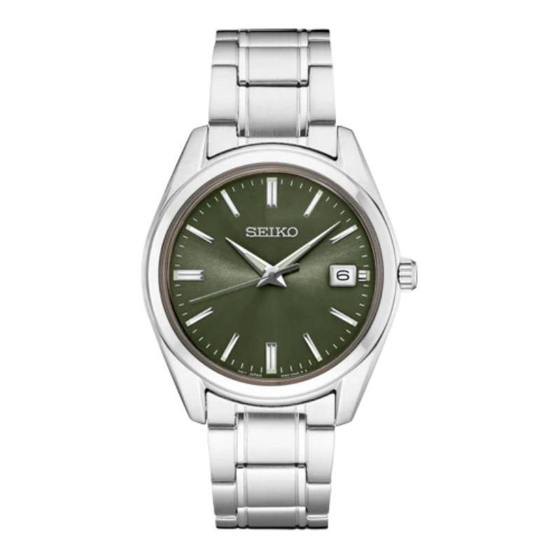 

SEIKO Essentials Series 100 Meters Waterproof Quartz Steel Strap Men s Watch Green Dial SUR527