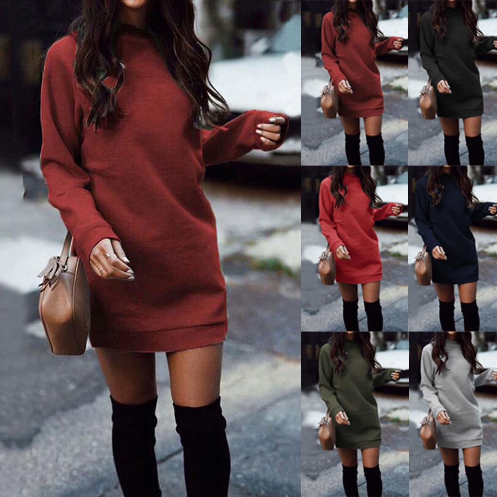

Женщины Зимний вязаный мешковатый свитер Джемпер Мини Платье Зима Длинная Пуловер Топ