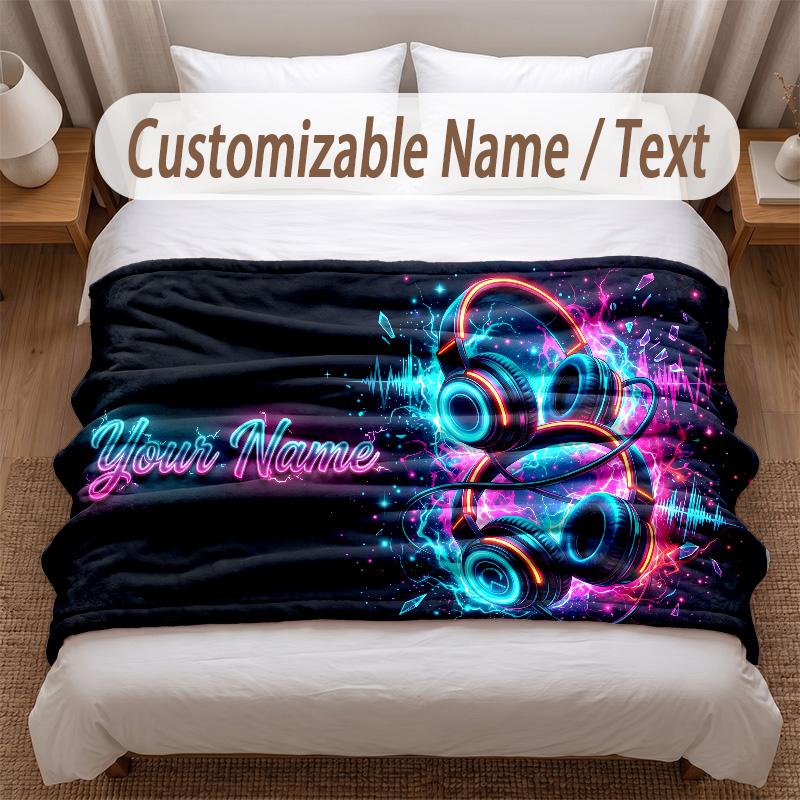 Music DJ Theme Soft Blanket Personalized Custom Name Text Print Warm Blanket Home Sofa Bedroom Decor