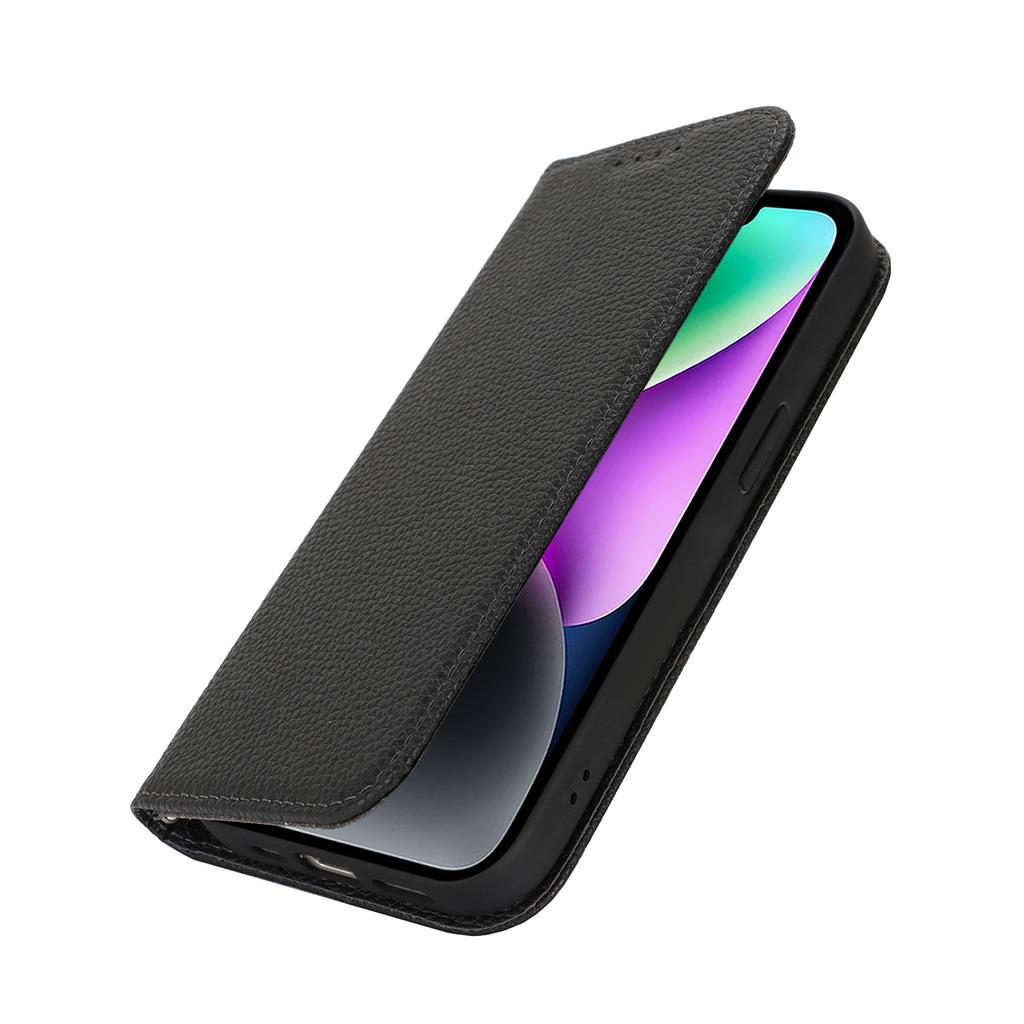 Stand Case for iPhone 14/13 Litchi Texture Leather Flip Phone Cover with Strap/Wallet
