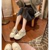 Cowhide~ Genuine Leather Little White Shoes Women's Round Head Color Matching Muffin Thick Sole Height Increase Casual Sports Shoes Versatile Lace-u