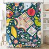 Decorate your bathroom with this vibrant shower curtain featuring a fun mix of Japanese elements like koi fish, sushi, and lucky