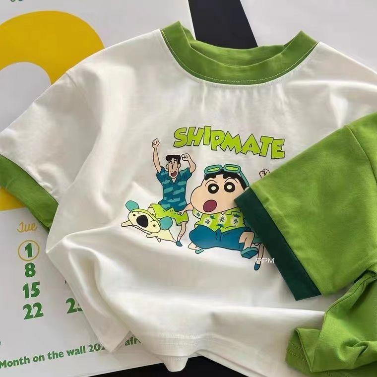 

Детская футболка из чистого хлопка с короткими рукавами, летняя свободная одежда с мультяшным принтом для мальчиков и девочек, стильный топ для малышей 80cm белый