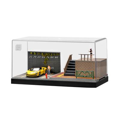 Shoucangjia Display Case for Tomica, Hot Wheels, Matchbox Cars 1:64 Scale Model Garage with Dust Cover, Street Fence Scene Diorama Parking Showcase