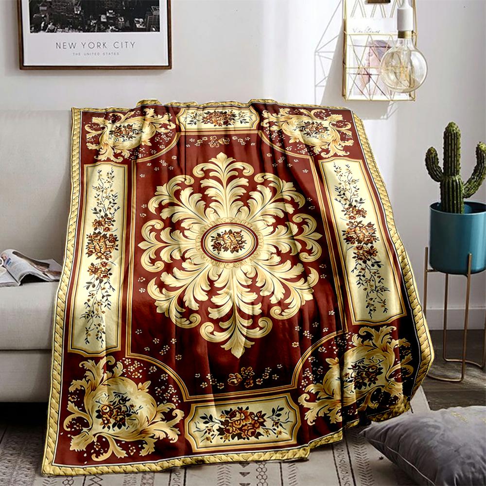 Vintage Floral blanket with Red and Gold Baroque Pattern Decor. blanket, suitable for use in the bedroom, living room, on the sofa