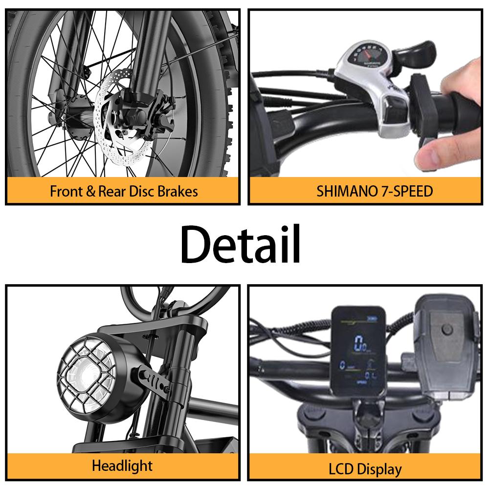 HEADEER Vélo Électrique BK20 Adulte Moteur 750W Batterie 48V 20Ah Pneu Pneumatique 20 pouces Vélo Tout-Terrain Électrique