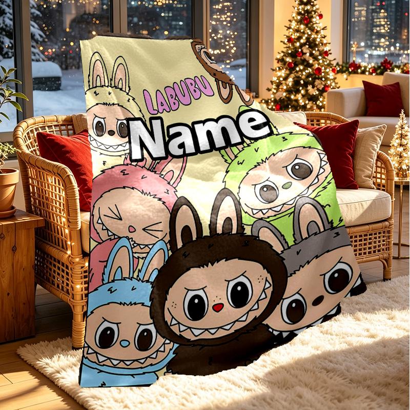 Custom Name Personalized Labubu Print Blanket, Home Decor, Bedroom, Sofa, Camping, Couch, Gifts for Birthday ChristmasEnthusiasts