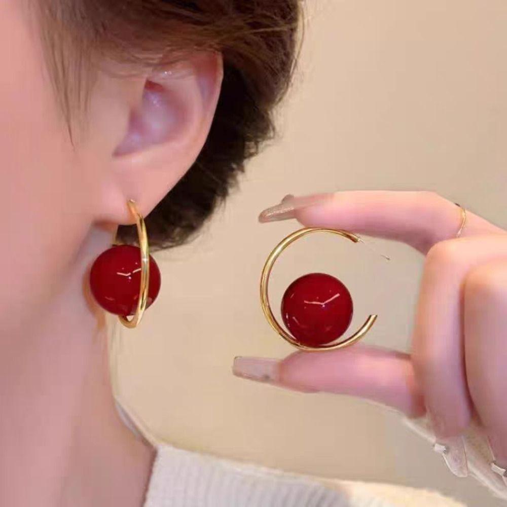 Imitation Pearl+Iron Charms Dangler Exaggerated Geometric Ear Studs Women Girls