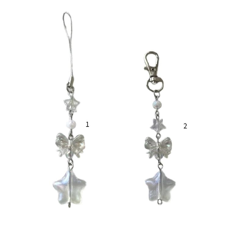 Unique Bowknot Phone Charm Fashion Decorative Bead Keychain Acrylic Keyring Bag Pendant Accessory for Women Girls