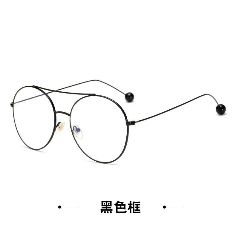 

Star With The Same Trendy Large Round Frame Metal Glasses Steel Ball Double Beam Retro Literary Glasses Trendy Face Covering Flat Mirror чорний