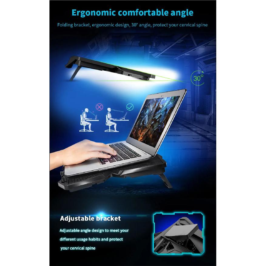 TISHRIC Laptop Cooler Stand 4 Cooling Fans Notebook Cooler Laptop Cooling Pad 2 USB Ports Notebook Stand Radiator For 13-17Inch