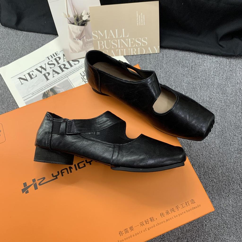 Grape Mom Studio Wysokiej klasy mokasyny ze skóry końskiej z kwadratowym noskiem i masywnym obcasem dla kobiet - Styl jesienny