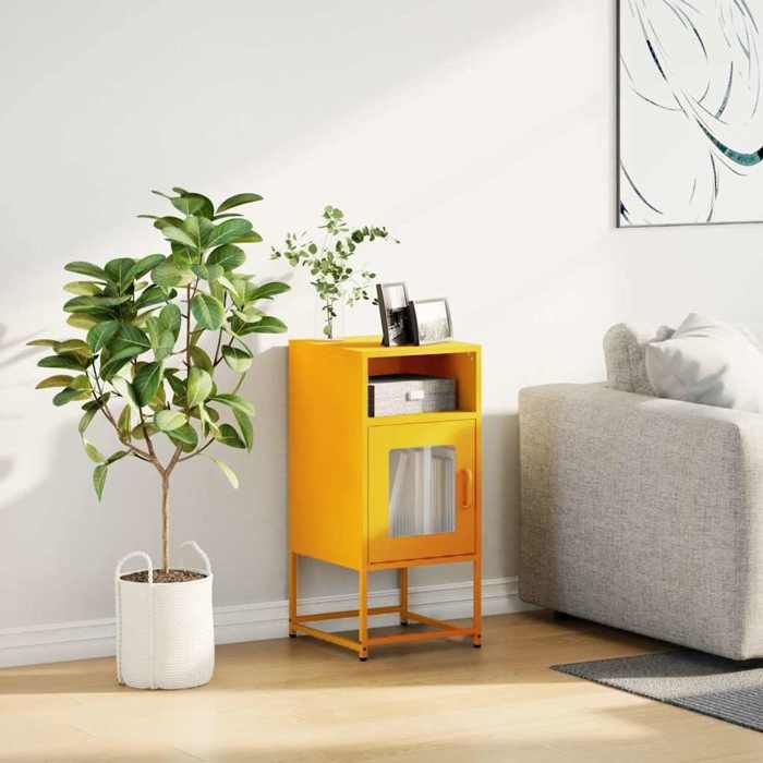 VidaXL Bedside Table Mustard Yellow 36x39x78 Cm Cold-rolled Steel, Side Table, Bedside Cabinet, Side Table 853413
