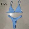 Women Swimsuit 2 Pcs/Set Bikini Set Backless Adjustable Straps Deep V Neck Padded Quick Dry Swimming Three-point G-string Lady Swimwear Water Sports