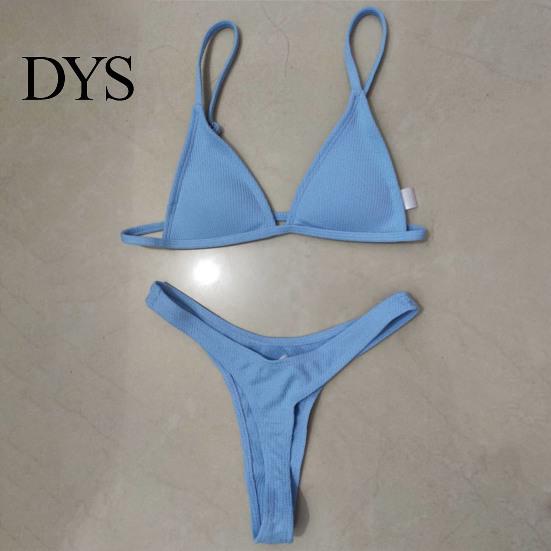 Women Swimsuit 2 Pcs/Set Bikini Set Backless Adjustable Straps Deep V Neck Padded Quick Dry Swimming Three-point G-string Lady Swimwear Water Sports