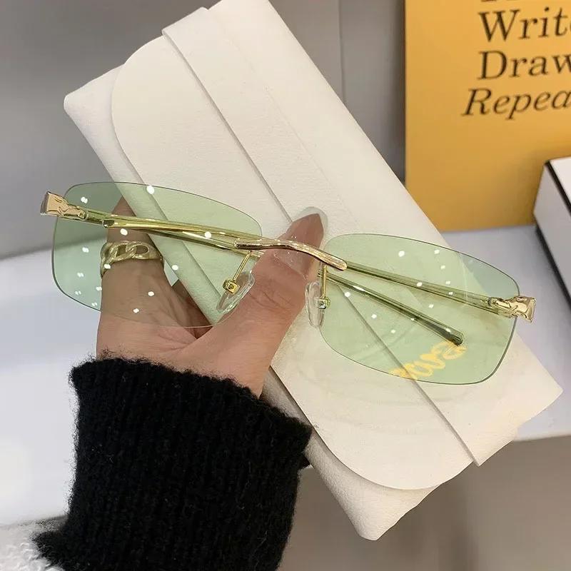 New Rectangle Vintage Sunglasses With High Grade Leopard Style Cut Edge Frameless Sunglasses Classic Casual Sun Glasses Uv400