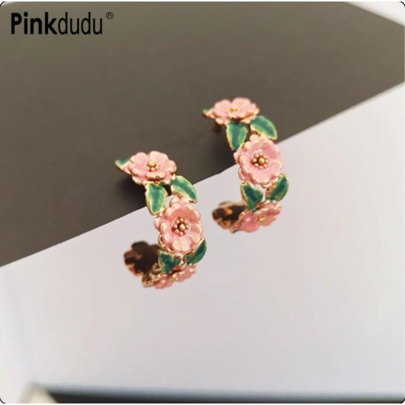 Pinkdudu Sweet Drip Glaze Flower Rose Zinc Alloy Earrings Simple Trendy Stud Earrings Women Jewelry PD2277