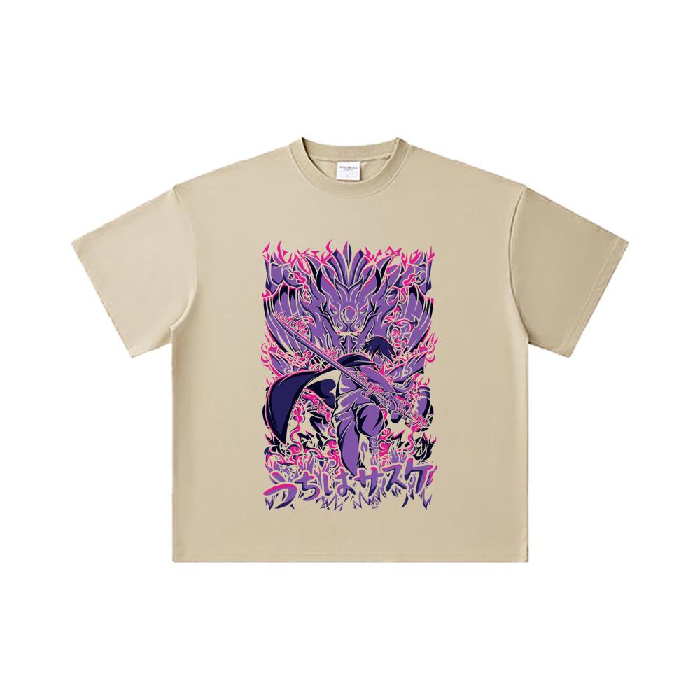 260 GSM Double Yarn 32 Count 100% Cotton Naruto V16 Sasuke Print Unisex Heavy Cotton T Shirt