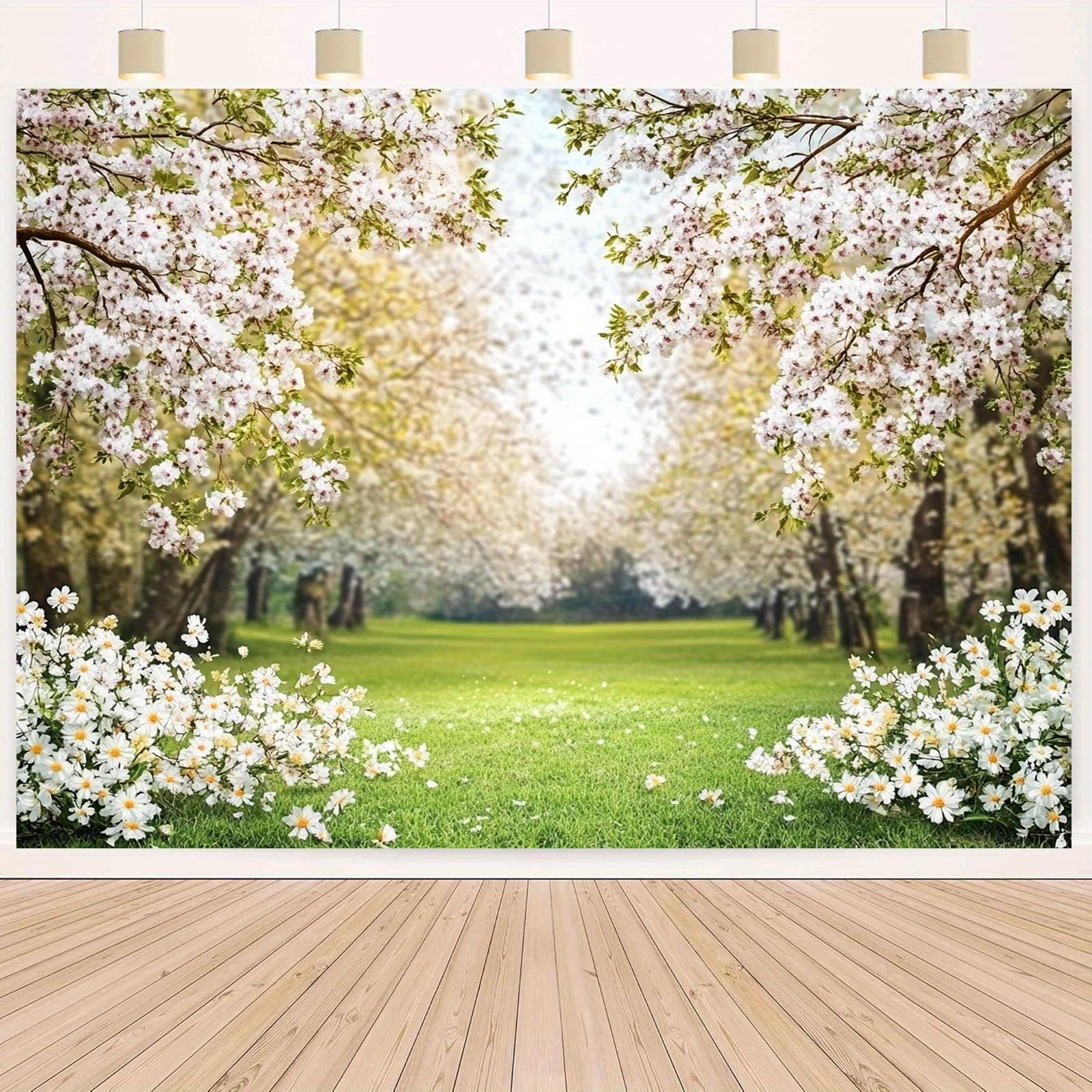 2D plane sweet flowers grassland blooming flowers garden trees in the grassland and park polyester fiber (as the picture,100x150cm)