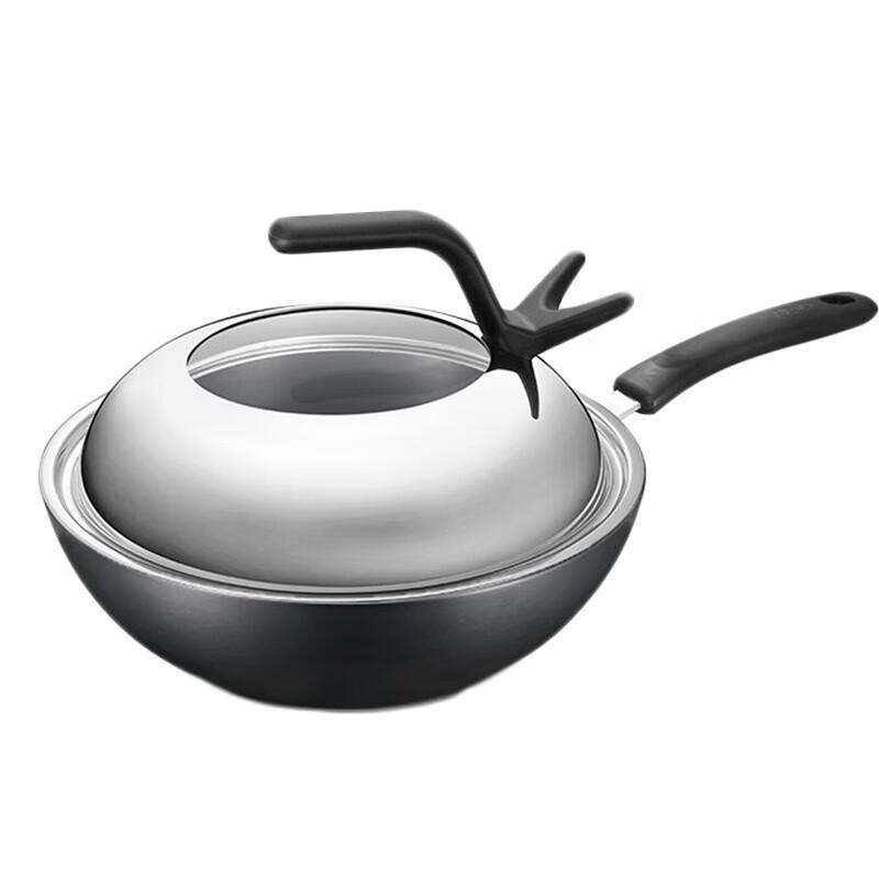 Aishida Lightweight Non-Coated Cast Iron Wok with Standable Lid