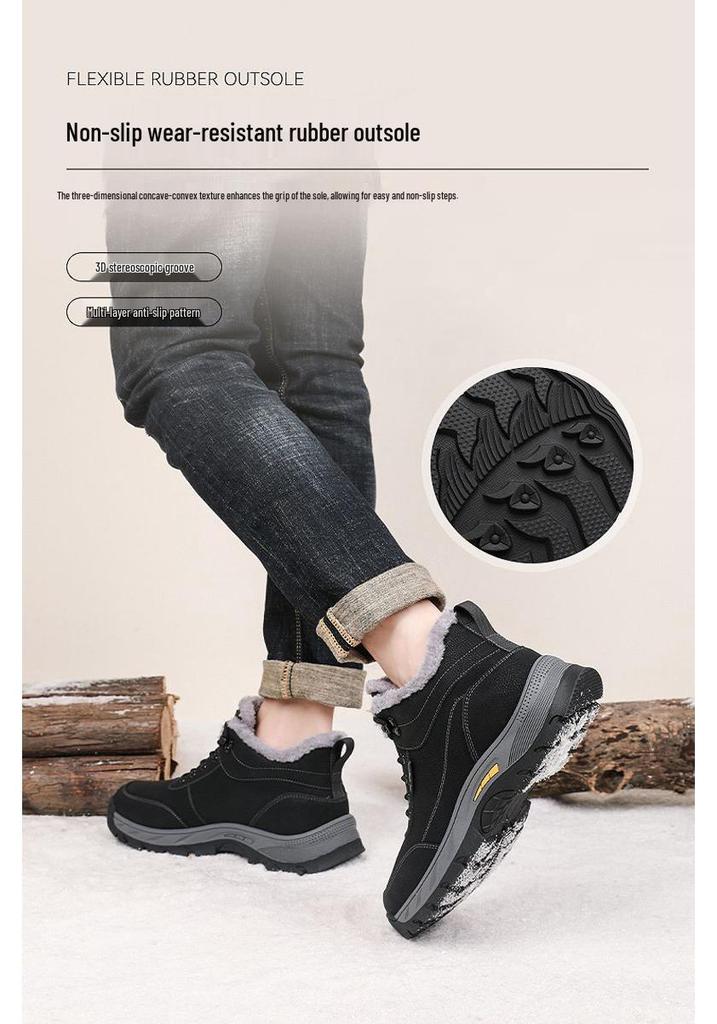 Red Dragonfly Men's High-Top Winter Sports Shoes - Warm, Thickened, Plus Velvet for Middle-aged and Older Men