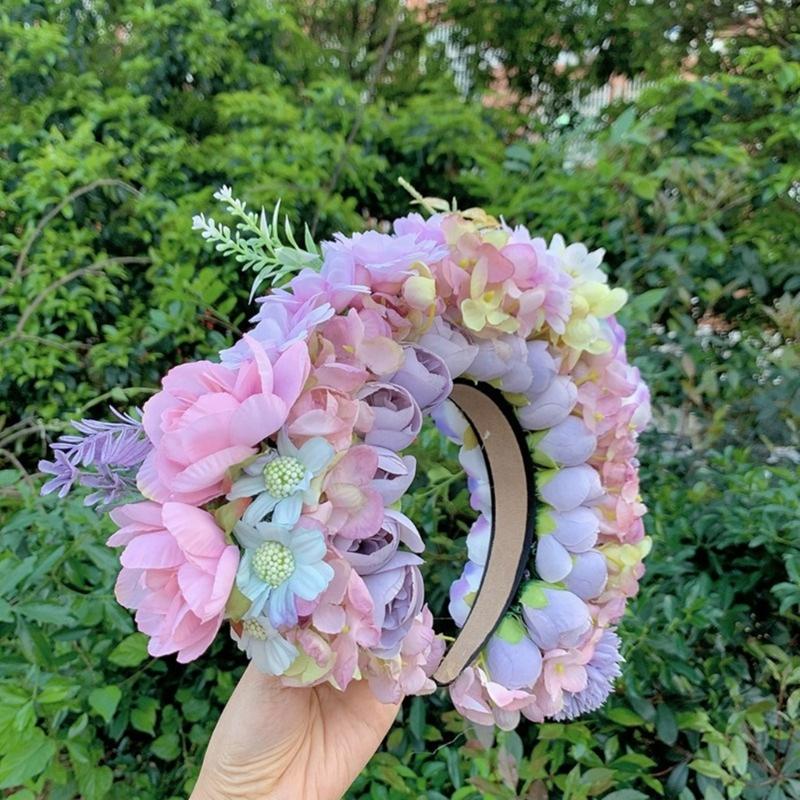 Ethnic Style Bridal Headband Hair Wreath Florals Crown Wedding Flower Headband Beach Hairband for Women Hair Accessory