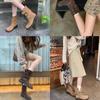 ~ Autumn Maillard Folded Two Buckle-strapped Cow Velvet Mid-boots