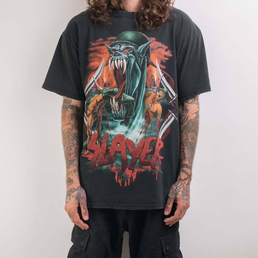 Винтажная футболка с коротким рукавом Slayer, графический принт 90-х, черная, AHN02034, унисекс S