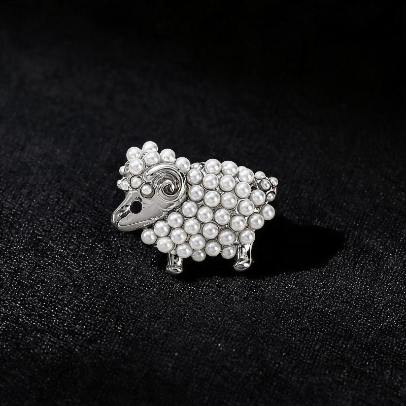 1Pcs Vintage Pearl Goat Lamb Brooches Women Men Alloy Sheep Animals Weddings Party Brooch Pins Gifts