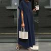 ZANZEA Vintage Women Round Neck Batwing Sleeve Baggy Pleated Casual Long Dress