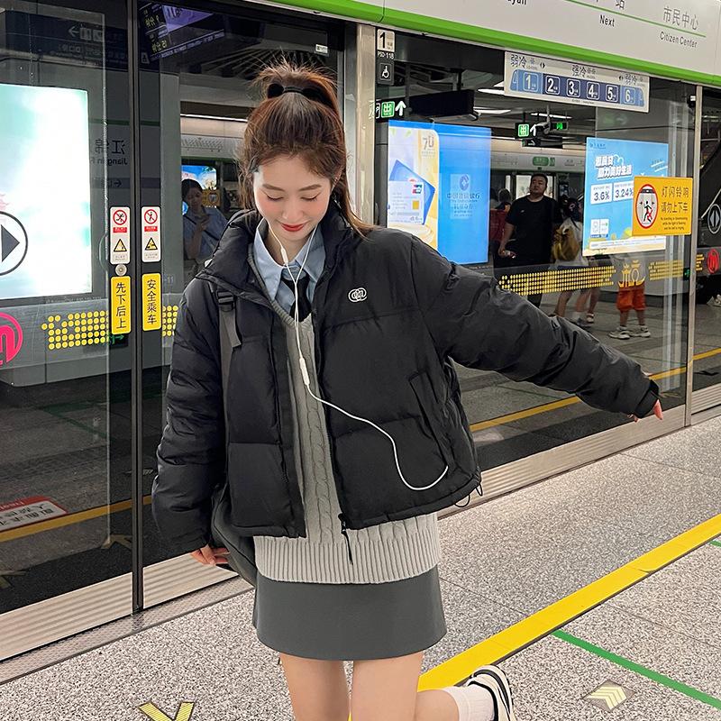 Winter Cotton Coat for Women, Short Stand Collar, Thickened Bread Coat, Loose Cotton Coat for Small People