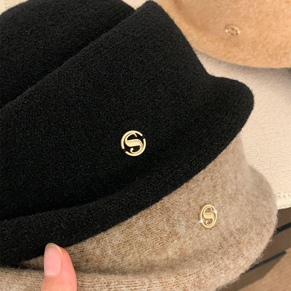 Camellia Flower Woolen Bucket Hat Pearl Wool Fisherman Hat Retro Basin Hat  Winter