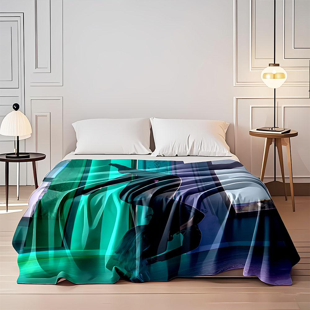 Yoga Pose with Teal Lights for all seasons blanket lunch break throw gift