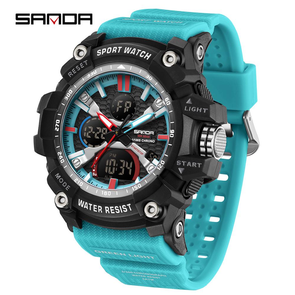 SANDA Fashion Men's Electronic Watch Multi Functional Outdoor Sports Waterproof Calendar Night Light LED Men's Watch