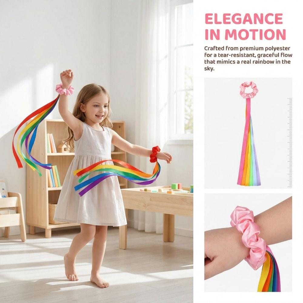 6Pcs Rainbow Gymnastics Long Ribbon Multicolor Elastic Dance Ribbons Rhythm Streamers Dance Party